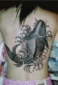 Seksikäs tyttö takaisin kaunis mustavalkoinen kalmari leikkihahmo tatuointi