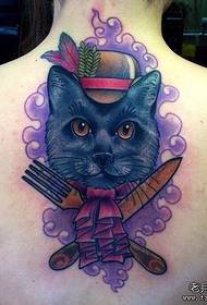 Patrón de tatuaje de gato de color de espalda femenino