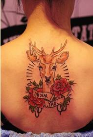 imagen femenina del tatuaje de la rosa del antílope hermoso de la manera clásica de la espalda