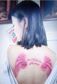 Kagandahan pabalik kagandahan pampaganda pantasya kulay rosas na pakpak tattoo larawan