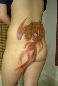 super sexy beauty back waist Phoenix tattoo pattern picture