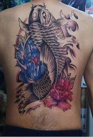 lignja glavna slika tetovaža, leđna lignja plus cvjetni model tetovaža slika