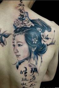 男生后肩背潮流漂亮的古典美女纹身图图片