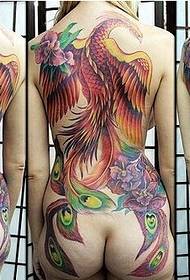 naken kvinnlig känsla tillbaka färg Phoenix tatuering bild