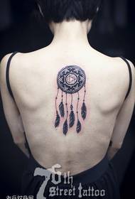 Female back dream catcher tattoo pattern