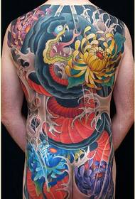 immagine del modello del tatuaggio del serpente di peonia di colore della schiena di modo della personalità