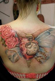 muoti naisten takaisin perhonen ruusu kello tatuointi malli kuva