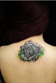 perempuan kembali hanya gambar sketsa mawar tato tampak cantik