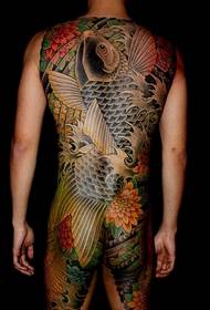 back color traditional carp lotus tattoo pattern picture