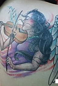 belleza espalda ángel tirar piano tatuaje imagen de patrón