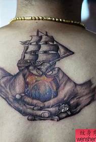Back Peace Hand Sailing Tattoos