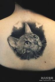 Κορίτσι πίσω μαύρο και άσπρο σχέδιο τατουάζ γάτα σκίτσο