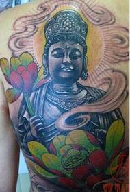 Boys back color Guanyin lotus religious tattoo pattern pictures