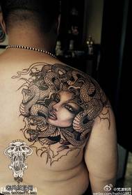 Назад чорны шэры малюнак татуіроўкі Medusa