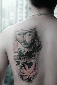 Keɓaɓɓen baya fashion Buddha lotus tattoo hoto