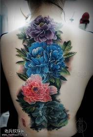 Moteriškos nugaros bijūnų gėlių tatuiruotės modelis