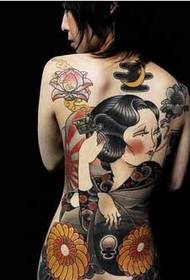 dievča späť klasický japonský gejša krásne tetovanie obrázok