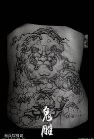 likod nga seryoso nga pattern sa Tang lion tattoo