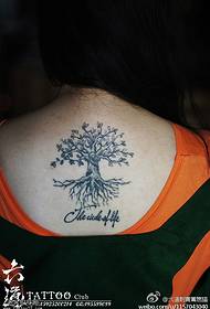 Tillbaka liten fräsch jord rotande träd av liv tatuering