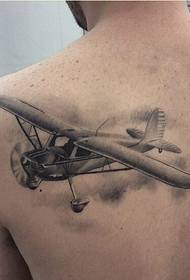 fashionable male back personality good-looking aircraft tattoo picture picture