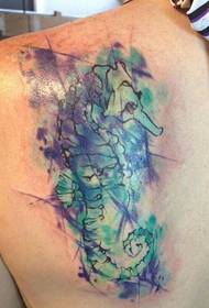fashion back Personality splash ink hippocampus tattoo pattern pictures