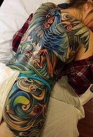 ຄວາມງາມສີເຕັມຮູບແບບ tattoo phoenix ກັບຮູບພາບທີ່ມີຄວາມສຸກ