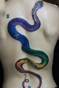 蛇纹身图案:背部彩色蛇纹身图案