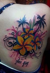 leđa modne žene samo prekrasne slike cvjetnih tetovaža u boji