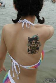 Beauty back good looking lucky cat tattoo pattern