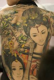 Tillbaka vacker klassisk skönhet 琵琶 spelar tatueringsbild