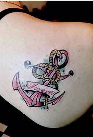 emakumezkoen marrazki bizidunen kolore ederra aingura tatuaje argazkia bizkarrean