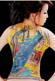 modna ljepota puna leđa prekrasna paunova tetovaža Uzorak slika