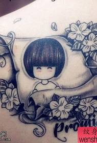 Small fresh back little girl flower tattoo works