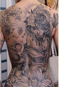 sexig kvinnlig hel rygg flicka lotus tatuering mönster rekommenderad bild