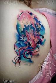 Woman's back color jellyfish tattoo works shared by tattoo shop