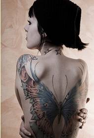 wanita kembali keperibadian warna rama-rama tattoo corak penghargaan gambar