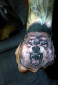 Ang itom nga grey style dautan nga lobo sa likod nga parisan sa tattoo