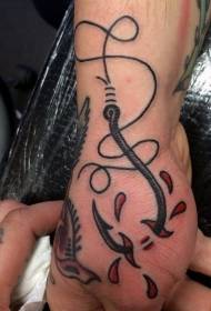 Modello di tatuaggio a forma di amo grande disegno divertente colorato a mano