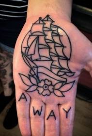 Ručni dlan jednostavan uzorak tetovaže jedrilice crne linije