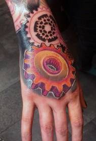 Modello di tatuaggio pignone stile meccanico colorato a mano indietro