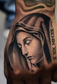 Käsi takaisin surullinen nainen uskonnollisten muistojen tatuointi malli