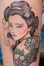 Corak Tattoo Paha Coklat Asia Geisha Charming
