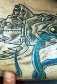 Male arm colored swordfish tattoo pattern