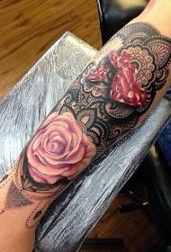 Mebala ea Arm color hindu mokhoa oa daemane rose tattoo paterone