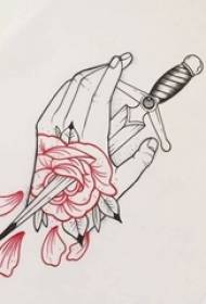 Црвена црна линија креативна рака со ракопис за тетоважа со розова опашка