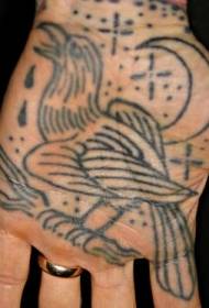 Mano che piange uccello con luna e stelle modello tatuaggio