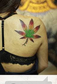 Красивий і красивий аркуш татуювання листя на спині дівчини