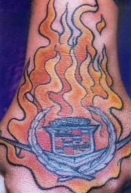 Цветная горящая яркая татуировка с логотипом