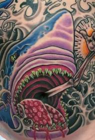 Abdômen cor misteriosa tubarão e lambendo a mão tatuagem foto