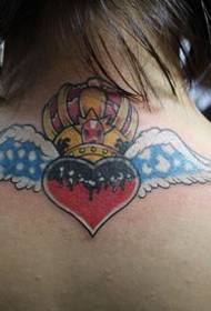 Girl back love wings crown tattoo pattern